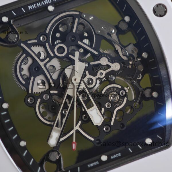 Richard Mir RM055， Original data 1:1 customized best white ceramic case, genuine Parmigiani movement modified RMUL2 movement, natural rubber blue shark strap, high transparency curved sapphire crystal, titanium buckle - Image 10