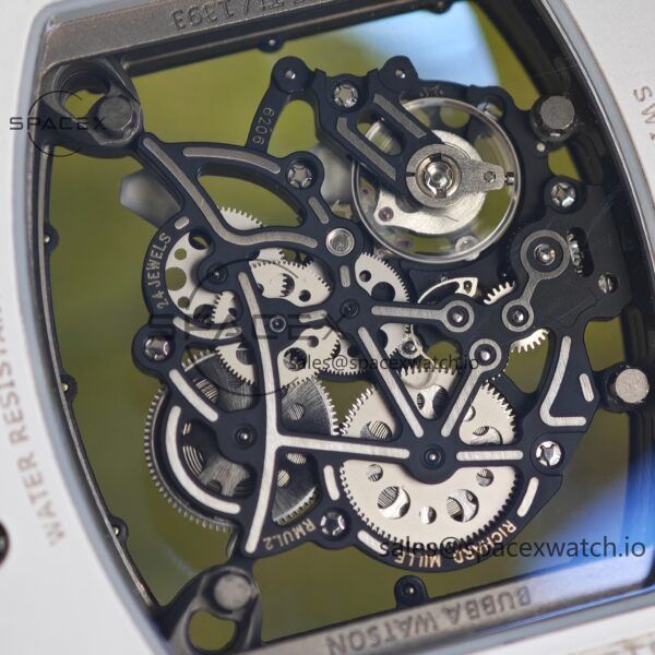 Richard Mir RM055， Original data 1:1 customized best white ceramic case, genuine Parmigiani movement modified RMUL2 movement, natural rubber blue shark strap, high transparency curved sapphire crystal, titanium buckle - Image 13