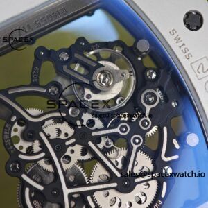 Richard Mir RM055， Original data 1:1 customized best white ceramic case, genuine Parmigiani movement modified RMUL2 movement, natural rubber blue shark strap, high transparency curved sapphire crystal, titanium buckle - Image 14