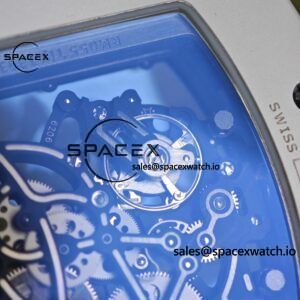 Richard Mir RM055， Original data 1:1 customized best white ceramic case, genuine Parmigiani movement modified RMUL2 movement, natural rubber blue shark strap, high transparency curved sapphire crystal, titanium buckle - Image 15