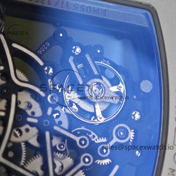 Richard Mir RM055， Original data 1:1 customized best white ceramic case, genuine Parmigiani movement modified RMUL2 movement, natural rubber blue shark strap, high transparency curved sapphire crystal, titanium buckle - Image 16
