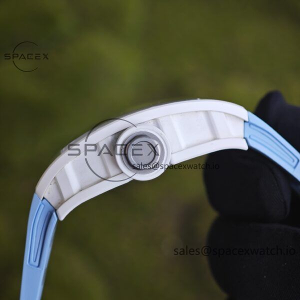 Richard Mir RM055， Original data 1:1 customized best white ceramic case, genuine Parmigiani movement modified RMUL2 movement, natural rubber blue shark strap, high transparency curved sapphire crystal, titanium buckle - Image 17