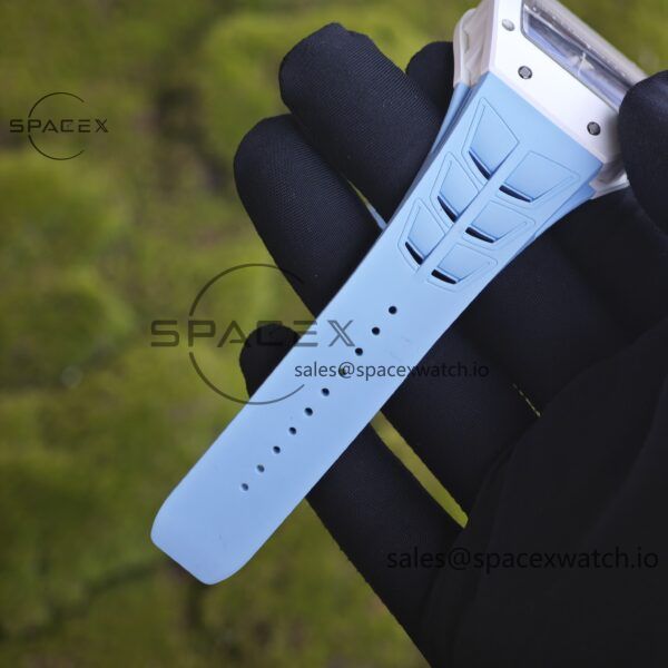 Richard Mir RM055， Original data 1:1 customized best white ceramic case, genuine Parmigiani movement modified RMUL2 movement, natural rubber blue shark strap, high transparency curved sapphire crystal, titanium buckle - Image 19
