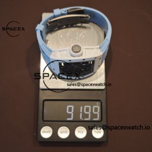 Richard Mir RM055， Original data 1:1 customized best white ceramic case, genuine Parmigiani movement modified RMUL2 movement, natural rubber blue shark strap, high transparency curved sapphire crystal, titanium buckle - Image 22