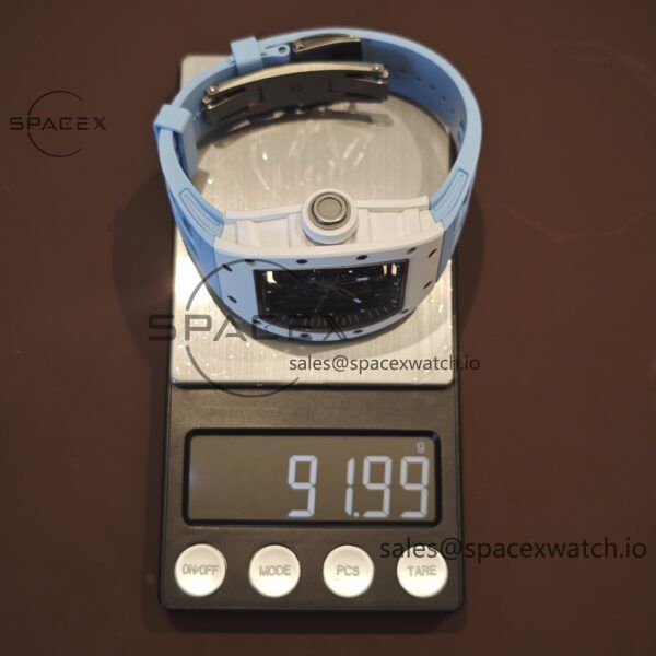 Richard Mir RM055， Original data 1:1 customized best white ceramic case, genuine Parmigiani movement modified RMUL2 movement, natural rubber blue shark strap, high transparency curved sapphire crystal, titanium buckle - Image 22
