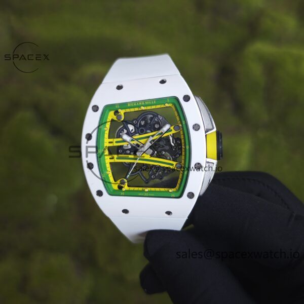 Customized Richard Mill 61-01 green track, CNC1:1 customized white ceramic case, genuine Parmigiani movement (appearance and function identical to the genuine), white natural rubber strap, titanium buckle - Image 2