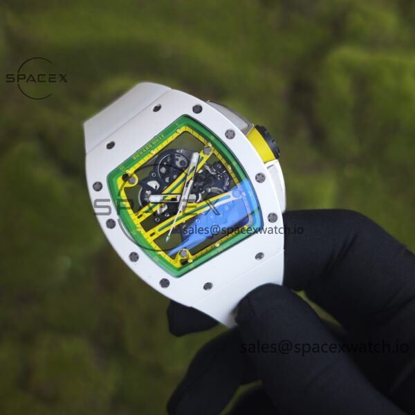 Customized Richard Mill 61-01 green track, CNC1:1 customized white ceramic case, genuine Parmigiani movement (appearance and function identical to the genuine), white natural rubber strap, titanium buckle - Image 3
