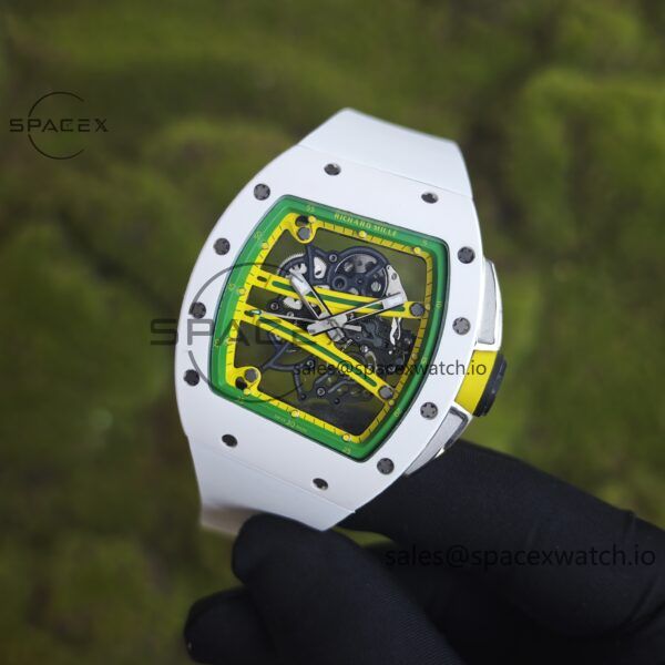 Customized Richard Mill 61-01 green track, CNC1:1 customized white ceramic case, genuine Parmigiani movement (appearance and function identical to the genuine), white natural rubber strap, titanium buckle - Image 4