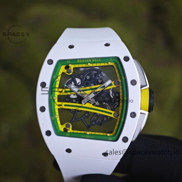 Customized Richard Mill 61-01 green track, CNC1:1 customized white ceramic case, genuine Parmigiani movement (appearance and function identical to the genuine), white natural rubber strap, titanium buckle - Image 1