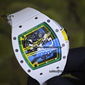 Customized Richard Mill 61-01 green track, CNC1:1 customized white ceramic case, genuine Parmigiani movement (appearance and function identical to the genuine), white natural rubber strap, titanium buckle - Image 6