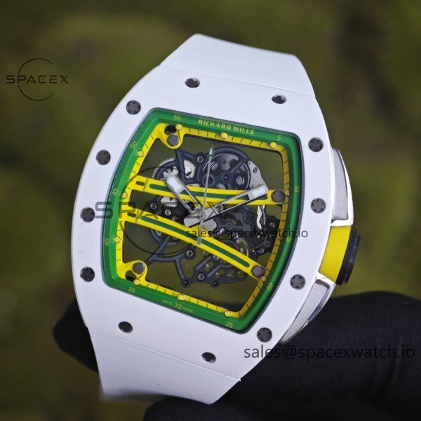 Customized Richard Mill 61-01 green track, CNC1:1 customized white ceramic case, genuine Parmigiani movement (appearance and function identical to the genuine), white natural rubber strap, titanium buckle - Image 7