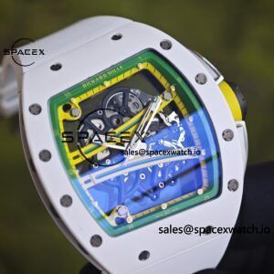 Customized Richard Mill 61-01 green track, CNC1:1 customized white ceramic case, genuine Parmigiani movement (appearance and function identical to the genuine), white natural rubber strap, titanium buckle - Image 8