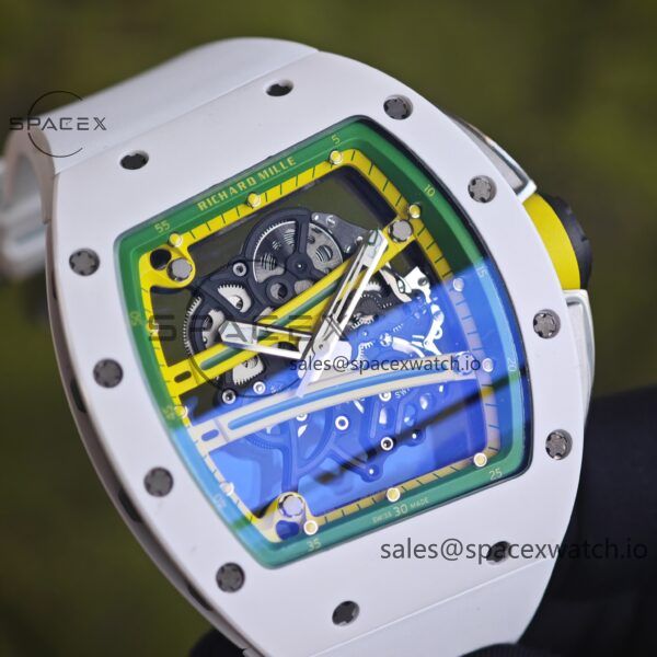 Customized Richard Mill 61-01 green track, CNC1:1 customized white ceramic case, genuine Parmigiani movement (appearance and function identical to the genuine), white natural rubber strap, titanium buckle - Image 8