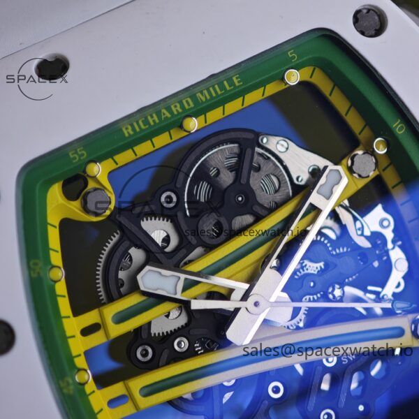 Customized Richard Mill 61-01 green track, CNC1:1 customized white ceramic case, genuine Parmigiani movement (appearance and function identical to the genuine), white natural rubber strap, titanium buckle - Image 9