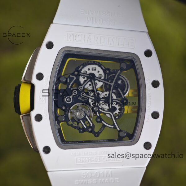 Customized Richard Mill 61-01 green track, CNC1:1 customized white ceramic case, genuine Parmigiani movement (appearance and function identical to the genuine), white natural rubber strap, titanium buckle - Image 13