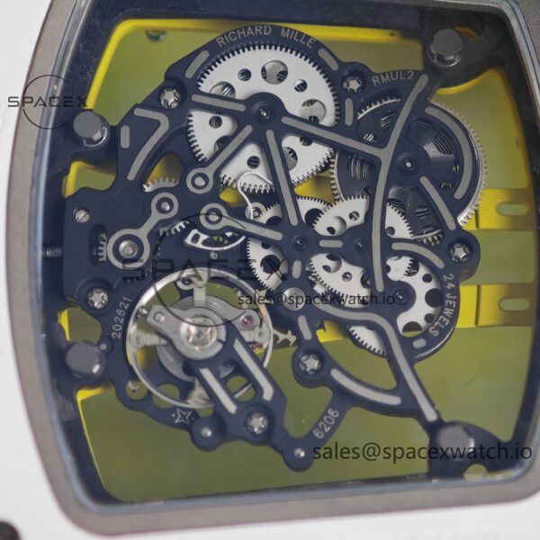 Customized Richard Mill 61-01 green track, CNC1:1 customized white ceramic case, genuine Parmigiani movement (appearance and function identical to the genuine), white natural rubber strap, titanium buckle - Image 14