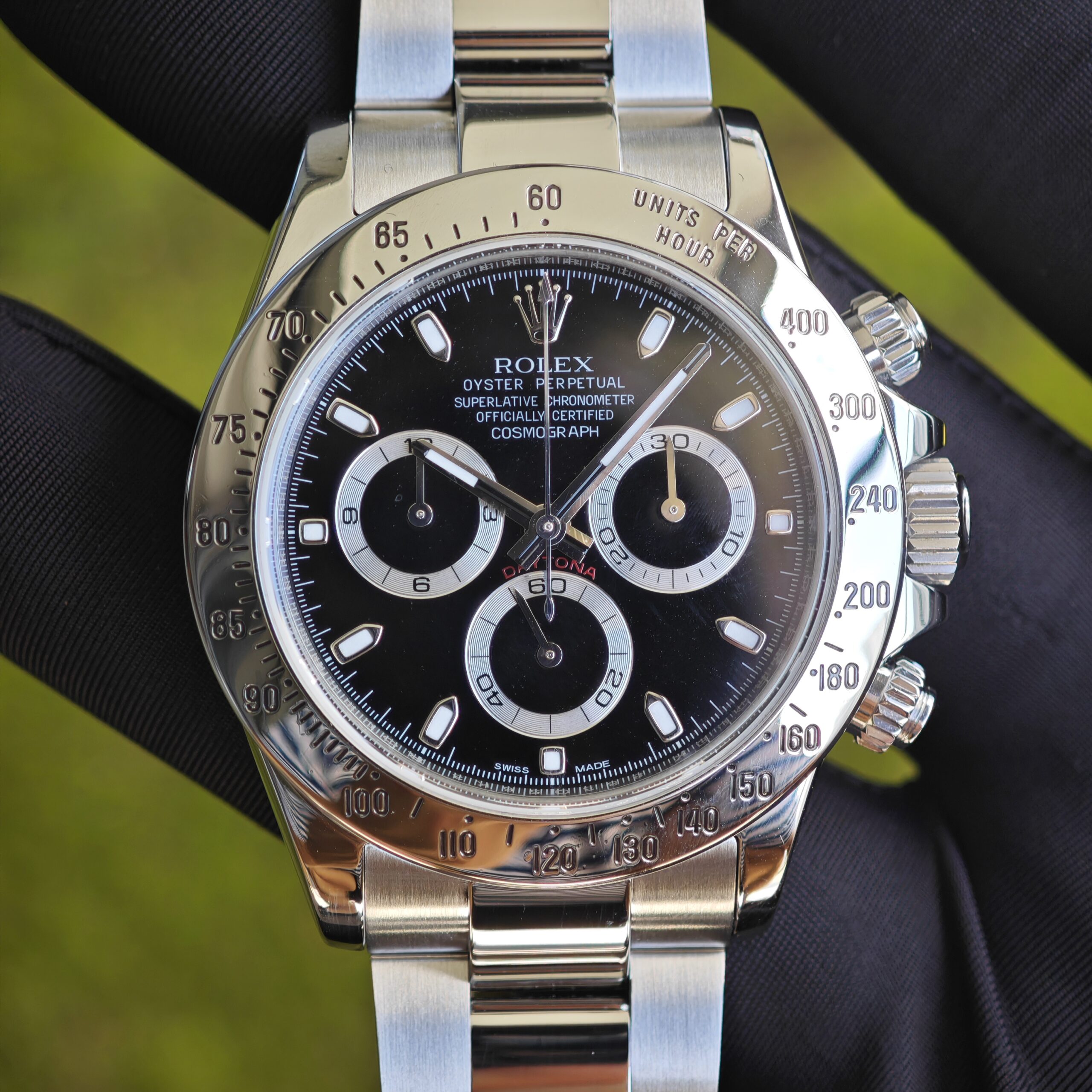 IMG 20250819 153153(1) Rolex Daytona 116520 black dial with green luminous hour markers. Equipped with five original accessories, including dial, bezel, hands, mirror, and crown. 1: 1CNC customized 904L stainless steel case and strap, Dandong 4130 integrated movement - Image 1