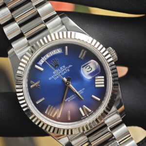 Rolex Day Date 228239 Blue Roman numeral dial, GM weighted case, THB strap, dial correction, hands polished twice, total weight 196g, 3255 integrated movement - Image 11