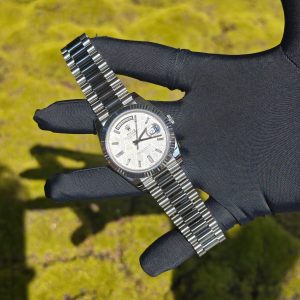 Rolex Day Date 228239 meteorite dial, weighted case, strap, electroplated 18K white gold craftsmanship, dial correction, solid needle shaft, 3255 integrated movement - Image 3