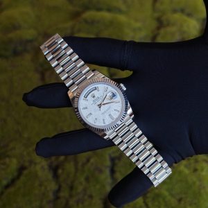 Rolex Day Date 228239 meteorite dial, weighted case, strap, electroplated 18K white gold craftsmanship, dial correction, solid needle shaft, 3255 integrated movement - Image 7