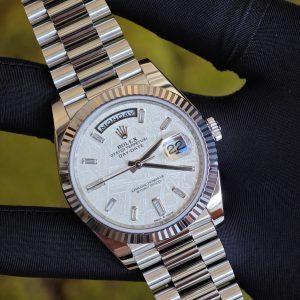 Rolex Day Date 228239 meteorite dial, weighted case, strap, electroplated 18K white gold craftsmanship, dial correction, solid needle shaft, 3255 integrated movement - Image 9
