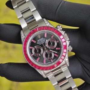 Rolex Daytona VIP watch model 126599TRU 1:1CNC customized case, strap, buckle, customized best dial, and hands. Handmade inlaid natural ruby outer ring, Dandong 4130 movement - Image 15