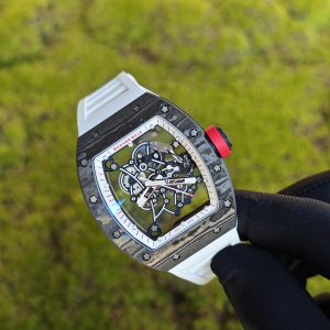 Richard Mir RM055 (Japan only), original data 1:1 customized best carbon fiber material case, genuine Parmigiani movement modified RMUL2 movement, white natural rubber strap, high transparency curved sapphire crystal, titanium buckle - Image 3