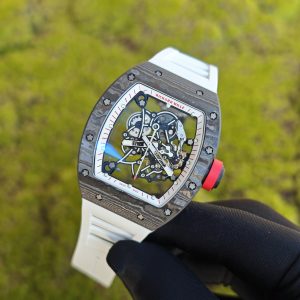 Richard Mir RM055 (Japan only), original data 1:1 customized best carbon fiber material case, genuine Parmigiani movement modified RMUL2 movement, white natural rubber strap, high transparency curved sapphire crystal, titanium buckle - Image 4
