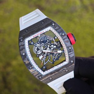 Richard Mir RM055 (Japan only), original data 1:1 customized best carbon fiber material case, genuine Parmigiani movement modified RMUL2 movement, white natural rubber strap, high transparency curved sapphire crystal, titanium buckle - Image 6