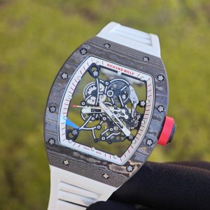 Richard Mir RM055 (Japan only), original data 1:1 customized best carbon fiber material case, genuine Parmigiani movement modified RMUL2 movement, white natural rubber strap, high transparency curved sapphire crystal, titanium buckle - Image 7
