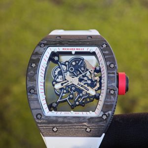 Richard Mir RM055 (Japan only), original data 1:1 customized best carbon fiber material case, genuine Parmigiani movement modified RMUL2 movement, white natural rubber strap, high transparency curved sapphire crystal, titanium buckle - Image 9