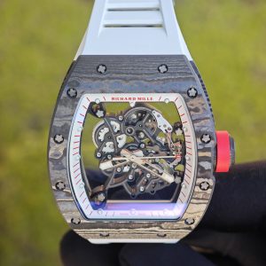 Richard Mir RM055 (Japan only), original data 1:1 customized best carbon fiber material case, genuine Parmigiani movement modified RMUL2 movement, white natural rubber strap, high transparency curved sapphire crystal, titanium buckle - Image 10