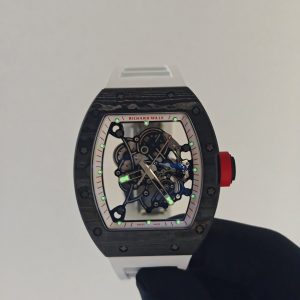 Richard Mir RM055 (Japan only), original data 1:1 customized best carbon fiber material case, genuine Parmigiani movement modified RMUL2 movement, white natural rubber strap, high transparency curved sapphire crystal, titanium buckle - Image 18