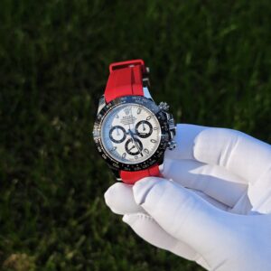 Rolex Daytona 116500 Panda, custom imported dial, hands, and ceramic bezel. The case has undergone secondary polishing, paired with a red fluororubber strap and equipped with a Dandong 4130 integrated movement - Image 3
