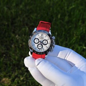 Rolex Daytona 116500 Panda, custom imported dial, hands, and ceramic bezel. The case has undergone secondary polishing, paired with a red fluororubber strap and equipped with a Dandong 4130 integrated movement - Image 4