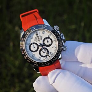 Rolex Daytona 116500 Panda, custom imported dial, hands, and ceramic bezel. The case has undergone secondary polishing, paired with a red fluororubber strap and equipped with a Dandong 4130 integrated movement - Image 6