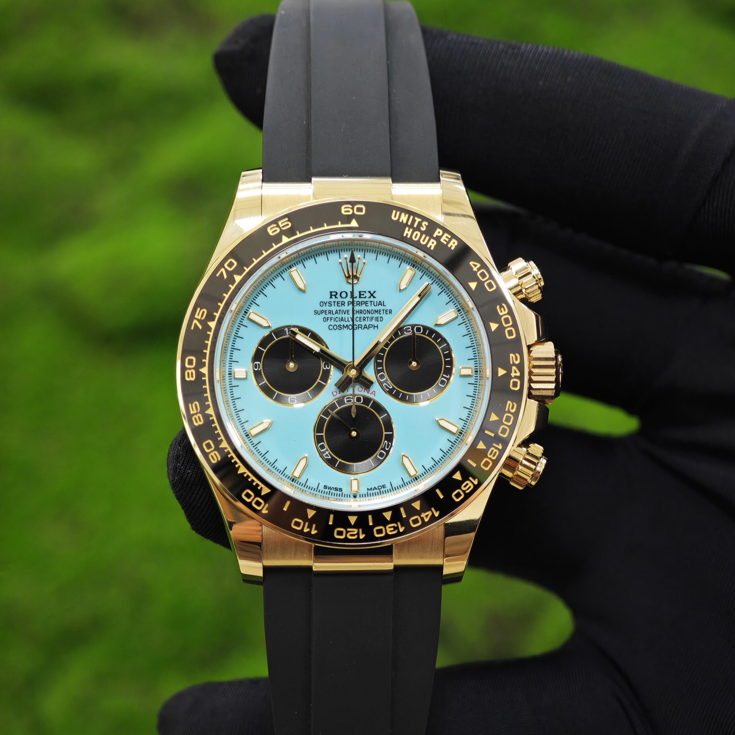 IMG 20250905 152556 Rolex Daytona 126518 new Tiffany turquoise, custom turquoise blue painted double-layer dial, custom substitute hands and outer ring. The case buckle is polished twice and plated with 18K gold, Oysterflex strap, Dandong 4131 movement Assemble according to official assembly standards - Image 1
