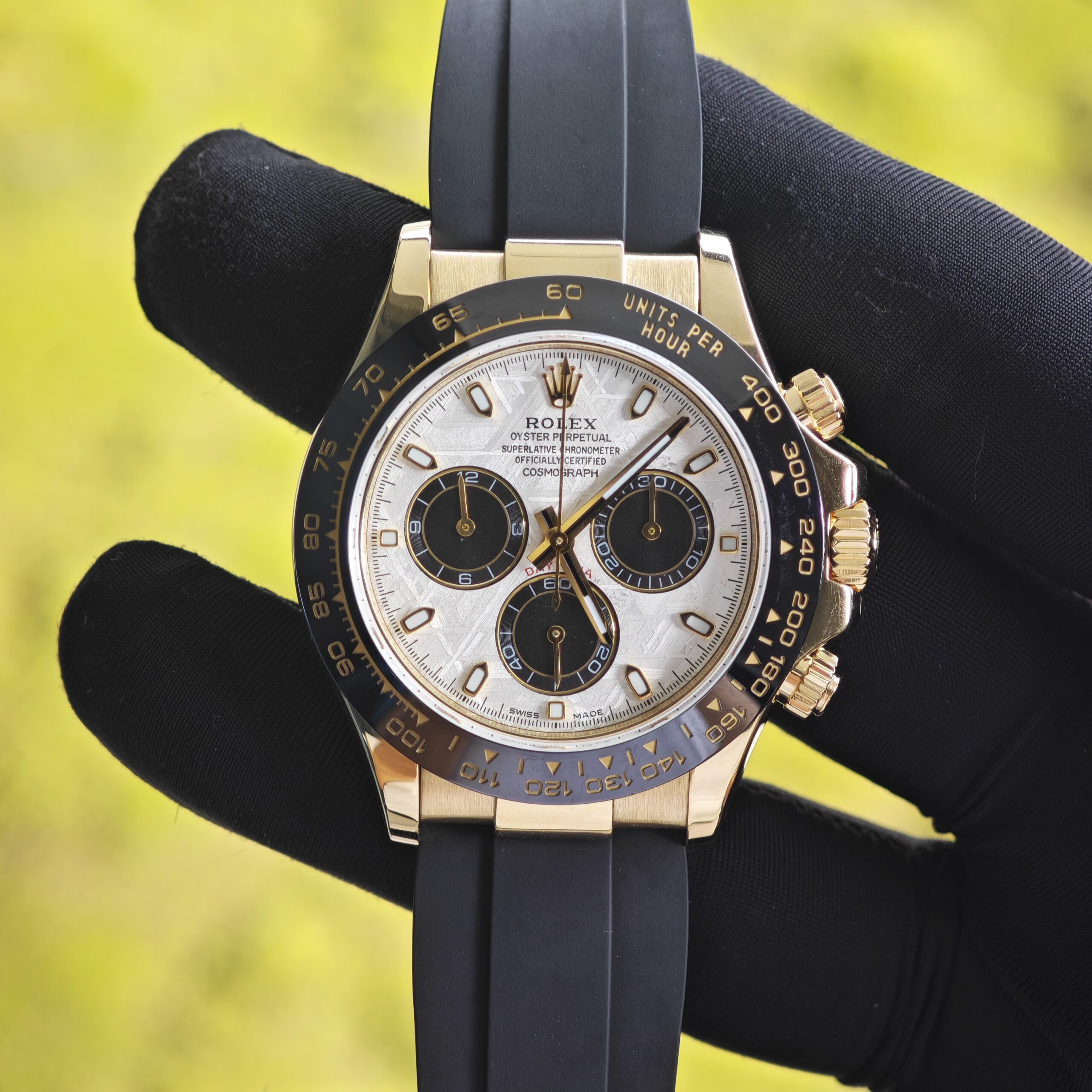 IMG 20250910 150255 Daytona 116518 customized 1:1 best version meteorite dial, best substitute hands, CNC customized 18K pure gold case clasp, with Oysterflex strap, Dandong 4130 movement - Image 1
