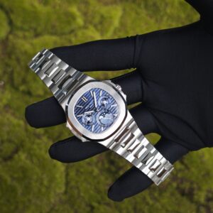 Patek Philippe Nautilus white gold 5740, 1:1 customized CNC18K pure gold case, 18K pure gold bracelet. Best substitute for disk pointer, ball top needle shaft, customized ACE240 integrated movement - Image 3