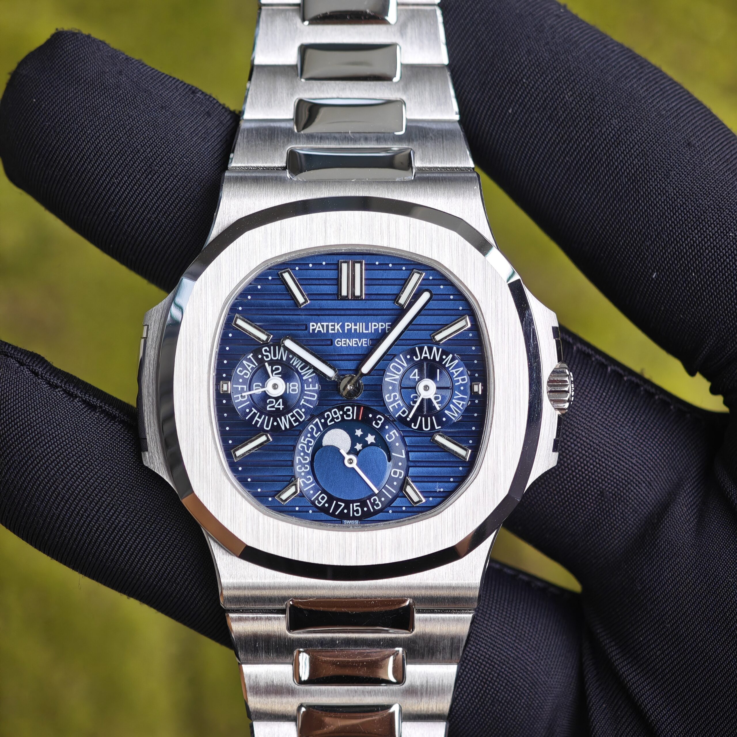 IMG 20250912 171040 Patek Philippe Nautilus white gold 5740, 1:1 customized CNC18K pure gold case, 18K pure gold bracelet. Best substitute for disk pointer, ball top needle shaft, customized ACE240 integrated movement - Image 1