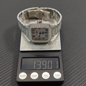 Customized full diamond Cartier Sandus watch, handcrafted with natural diamonds according to Swiss craftsmanship, featuring a full diamond Middle Eastern digital hour dial - Image 19