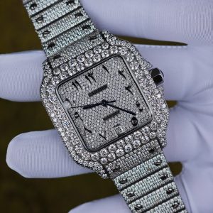 Customized full diamond Cartier Sandus watch, handcrafted with natural diamonds according to Swiss craftsmanship, featuring a full diamond Middle Eastern digital hour dial - Image 6