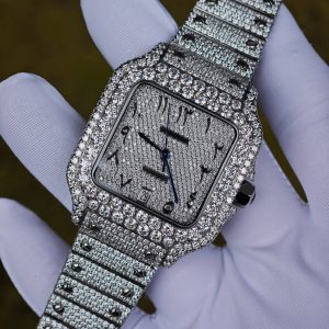 Customized full diamond Cartier Sandus watch, handcrafted with natural diamonds according to Swiss craftsmanship, featuring a full diamond Middle Eastern digital hour dial - Image 7
