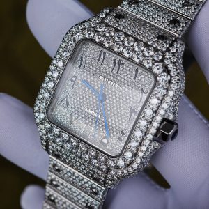 Customized full diamond Cartier Sandus watch, handcrafted with natural diamonds according to Swiss craftsmanship, featuring a full diamond Middle Eastern digital hour dial - Image 10