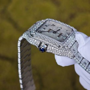 Customized full diamond Cartier Sandus watch, handcrafted with natural diamonds according to Swiss craftsmanship, featuring a full diamond Middle Eastern digital hour dial - Image 12