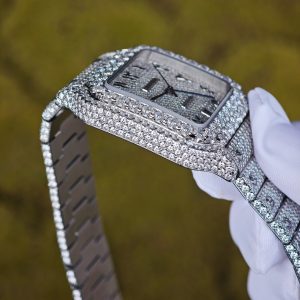Customized full diamond Cartier Sandus watch, handcrafted with natural diamonds according to Swiss craftsmanship, featuring a full diamond Middle Eastern digital hour dial - Image 11