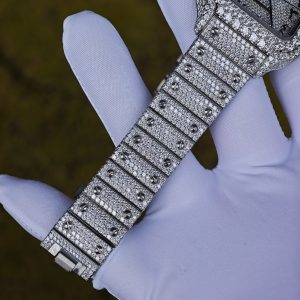 Customized full diamond Cartier Sandus watch, handcrafted with natural diamonds according to Swiss craftsmanship, featuring a full diamond Middle Eastern digital hour dial - Image 14