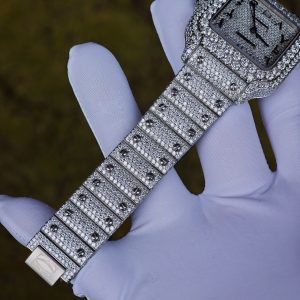 Customized full diamond Cartier Sandus watch, handcrafted with natural diamonds according to Swiss craftsmanship, featuring a full diamond Middle Eastern digital hour dial - Image 15