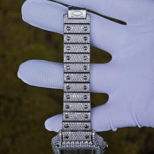 Customized full diamond Cartier Sandus watch, handcrafted with natural diamonds according to Swiss craftsmanship, featuring a full diamond Middle Eastern digital hour dial - Image 16
