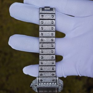 Customized full diamond Cartier Sandus watch, handcrafted with natural diamonds according to Swiss craftsmanship, featuring a full diamond Middle Eastern digital hour dial - Image 17